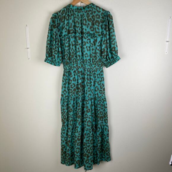 Lola Australia Pacific Midi Dress Size S Turq Green Short Sleeve Animal Cinched - Picture 7 of 14